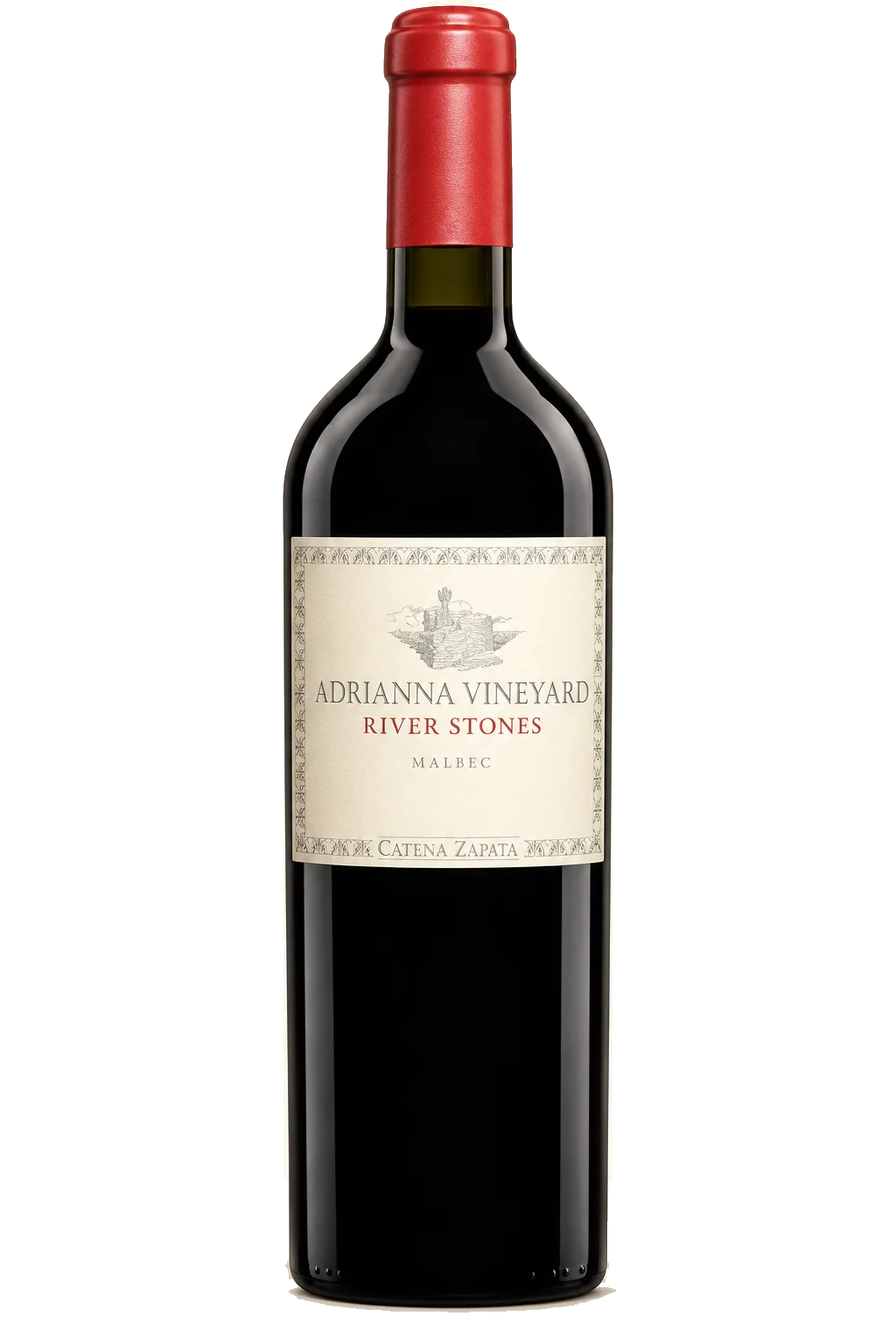 Representative Catena Zapata Adrianna Vineyard River Stones Malbec bottle illustration